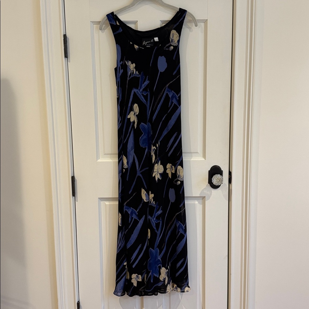 Benjamin A. | Vintage ‘90’s Black, Blue, Cream Floral Maxi Dress | Petite